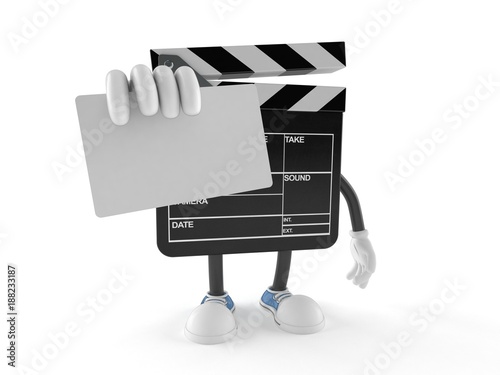 Film slate character holding blank business card photo