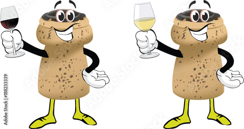 tappi di sughero sorridenti con in mano calice di vino