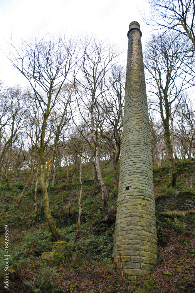 Fototapeta premium chimney of a ruined mill in the colden valley near hebden bridge