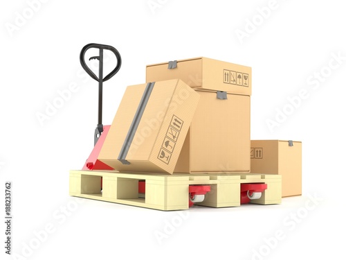 Hand pallet truck with packages