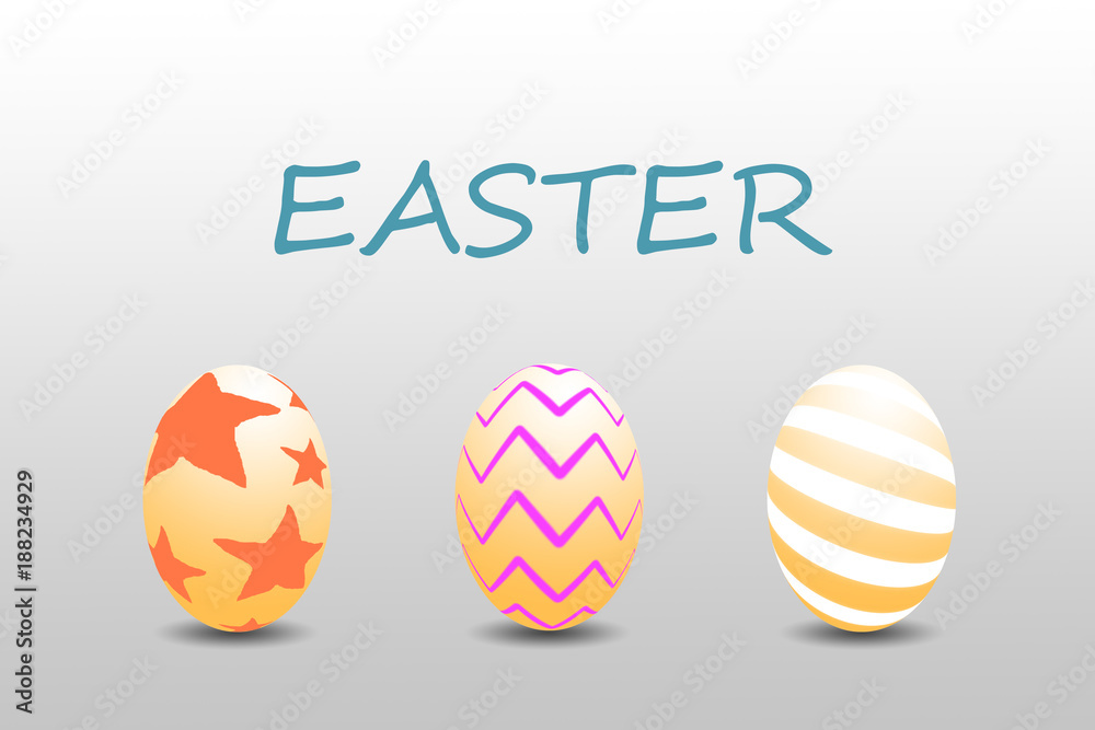 Happy Easter. Set of Easter eggs with different texture on a gray background.Spring holiday. Illustration Happy Easter. Set of Easter eggs with different texture on a gray background.Spring holiday. Illustration