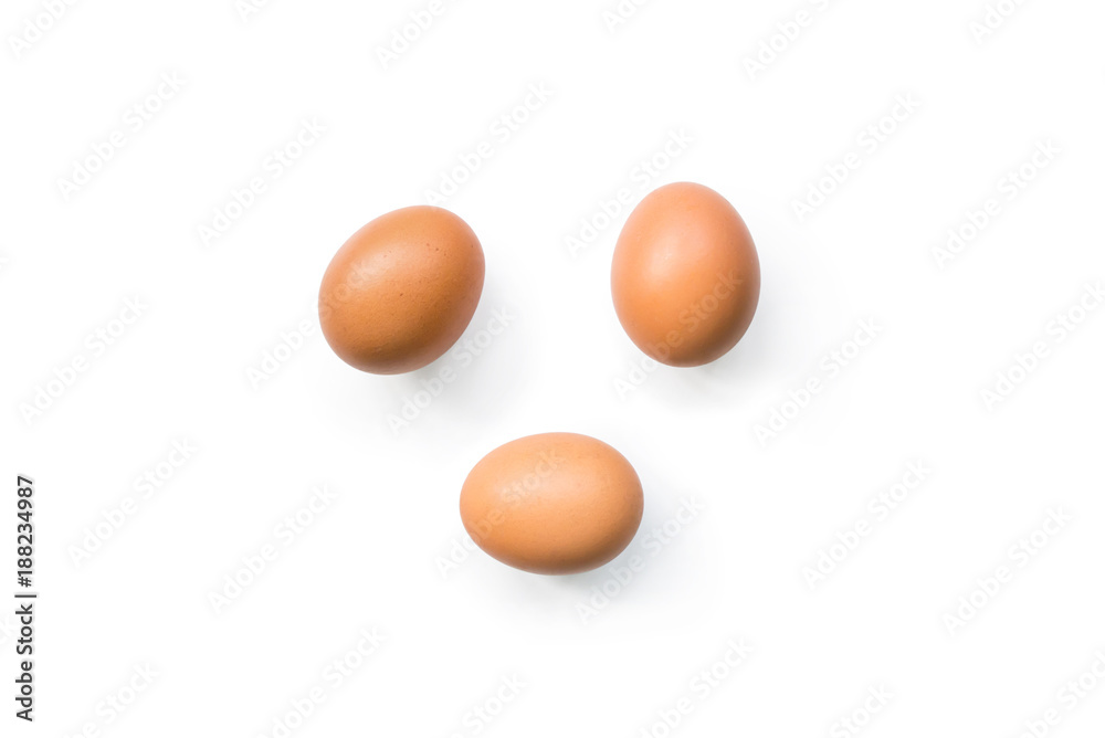 fresh brown organic chicken eggs isolated on white background. Horizontal composition. Top view fresh brown organic chicken eggs isolated on white background. Horizontal composition. Top view
