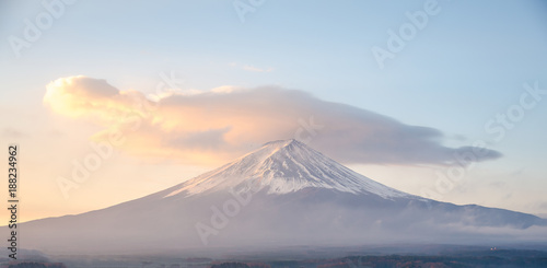 Fuji mountain in japan, morning sky with the explosion cloud in winter.