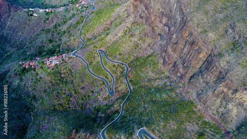 aerial view winding road near Masca gorge