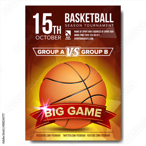 Basketball Poster Vector. Basketball Ball. Design For Sport Bar Promotion. Basketball Academy Flyer. Invitation Illustration