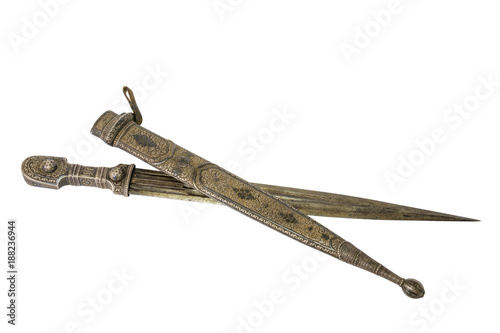 .Old dagger on white background, isolated