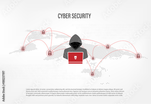 Cyber Security Concept : Hacker on world map digital background