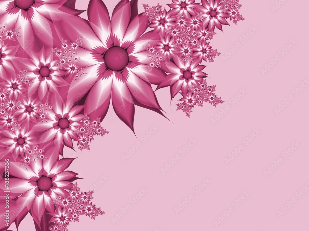 Fototapeta premium Floral original template with place for text...Fractal flower, template for inserting text...Beautiful background for creating business cards, ..postcards, and the like, in color pink.