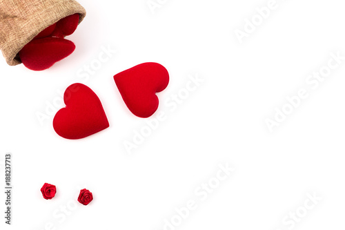 red hearts on a white background. with Copy space and using as Valentine's day concept, love concept. wedding day, Symbol of Valentine's day.