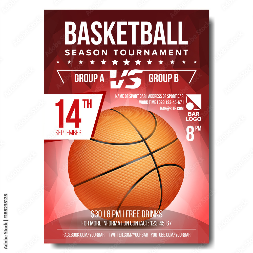 Vecteur Stock Basketball Poster Vector. Banner Advertising. Sport Event  Announcement. Announcement, Game, League, Camp Design. Championship  Illustration