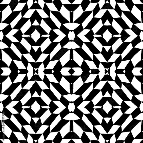 Seamless pattern geometric black and white tiles. Vector illustration. Drawing by hand.