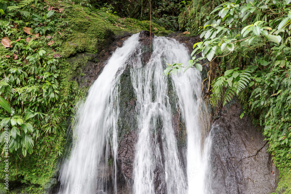 Beautiful waterfall with name Cascades aux Ecrevisses. Guadeloupe, Caribbean Islands