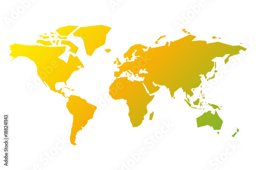 Simplified silhouette of World map in yellow-green gradient. Vector illustration isolated on white background.