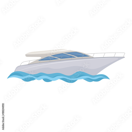 White yacht on white background, cartoon illustration of water transport. Vector