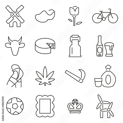 Dutch Culture & Tradition Icons Thin Line Vector Illustration Set