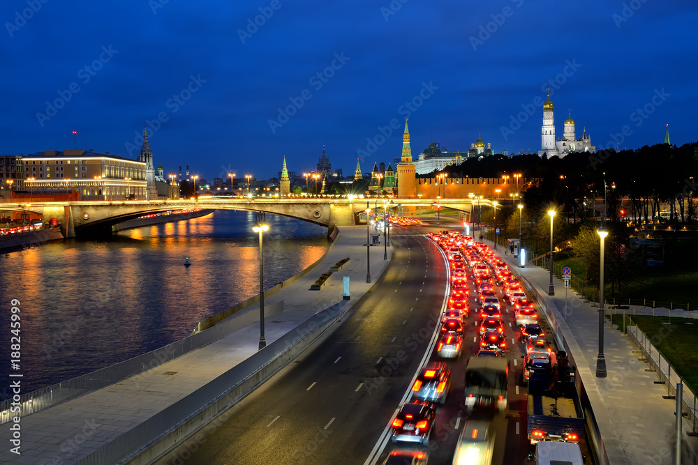 Evening stopper traffic jam near the Kremlin.