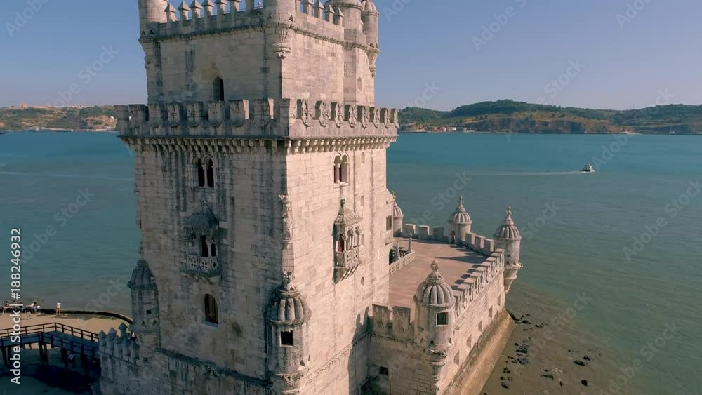 Portugal Lisbon Belem Tower Aerial drone 4K video Portugal Lisbon Belem Tower Aerial drone 4K video