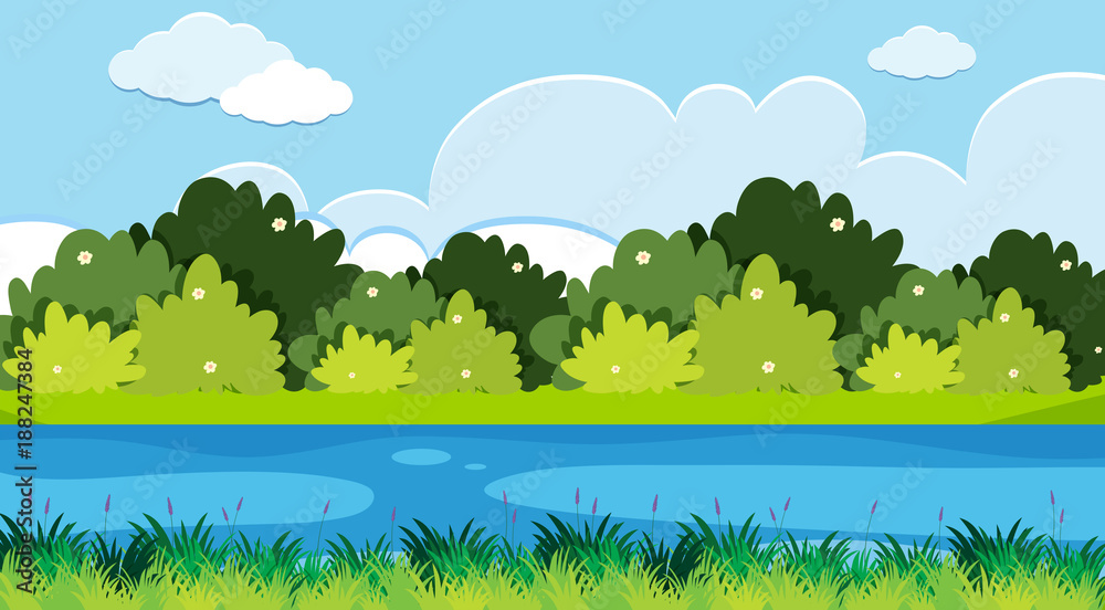 Obraz premium Background scene with river and grass