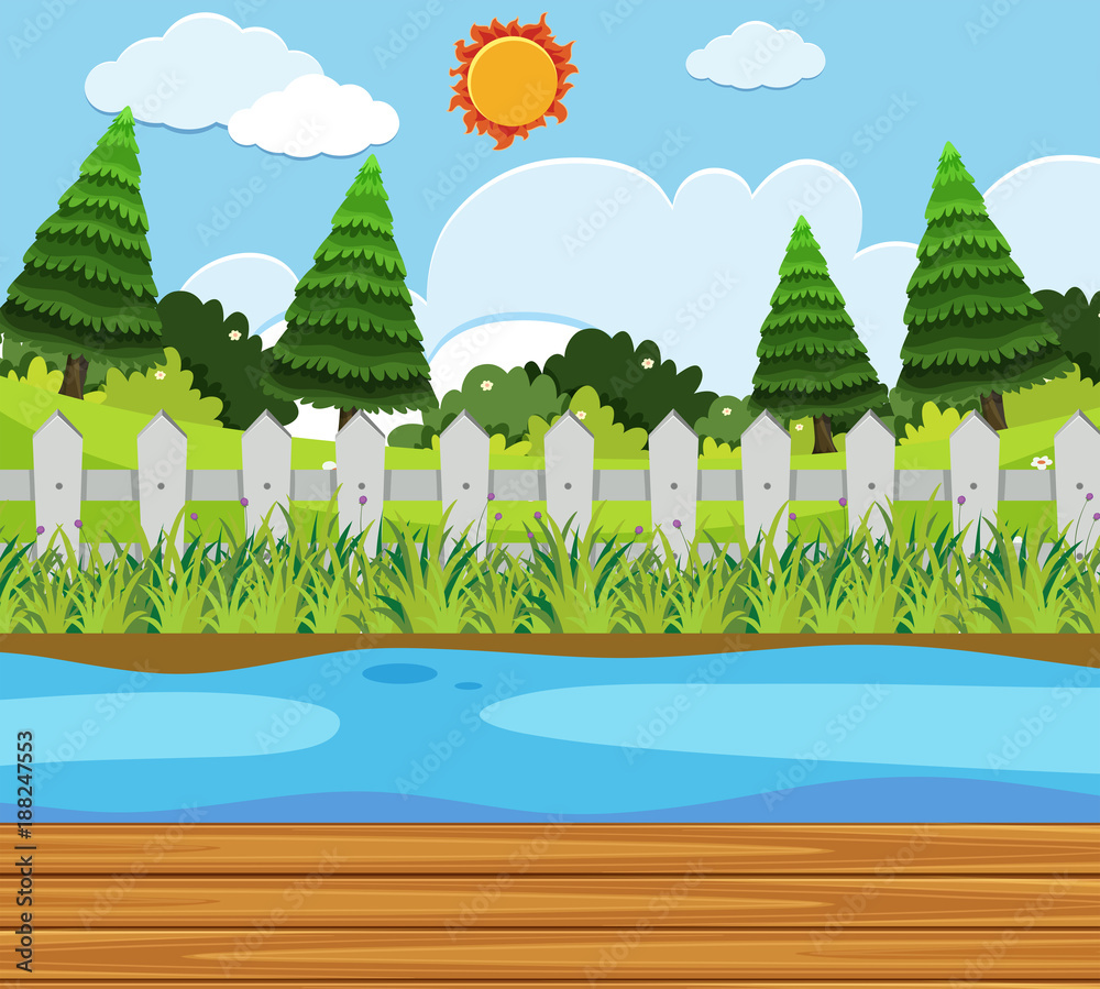 Naklejka premium Pine trees along the river