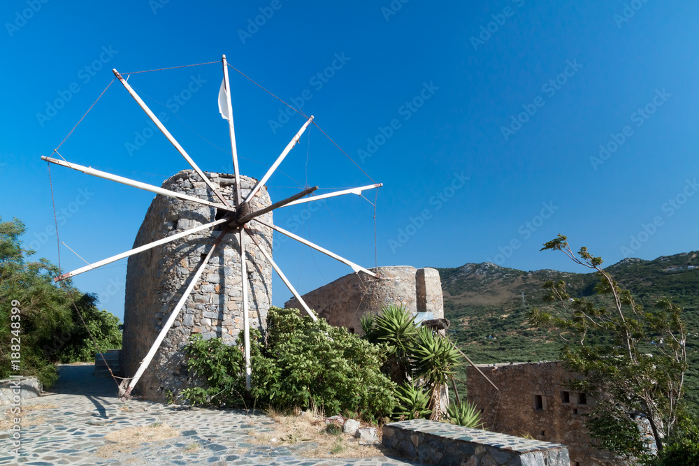 Old windmill ruin on Crete, Greece
