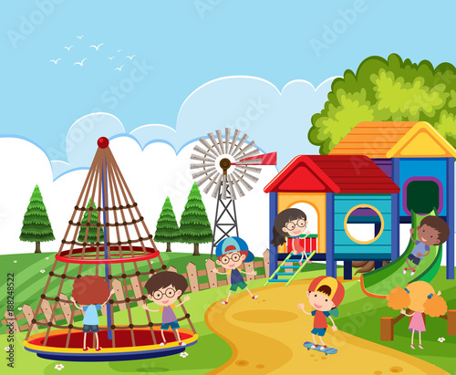 Fototapeta Naklejka Na Ścianę i Meble -  Scene with kids playing in the playground