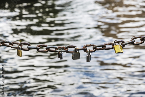 Padlocks attached to a chain as a sign of love