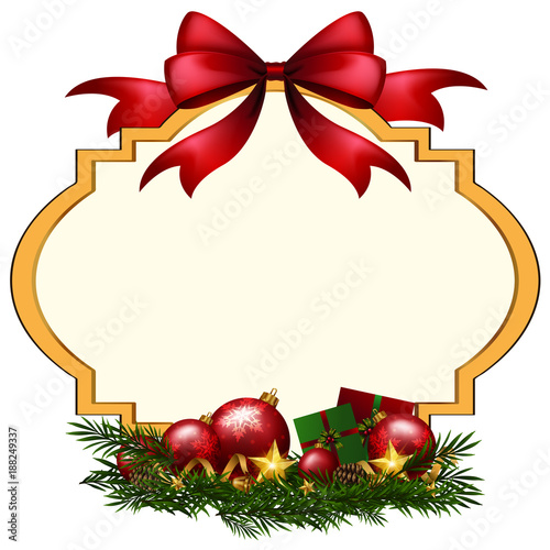 Border template with red ribbon and balls