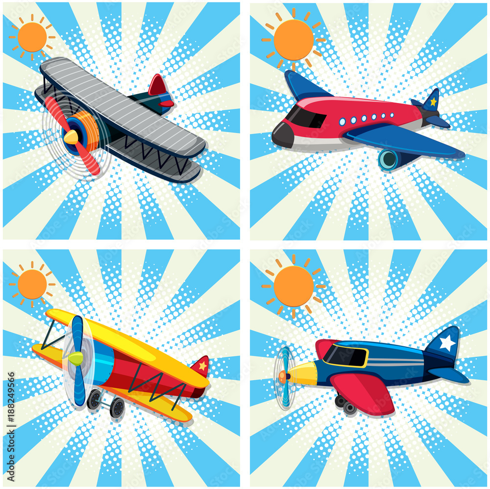 Naklejka Four designs of airplanes on sky background