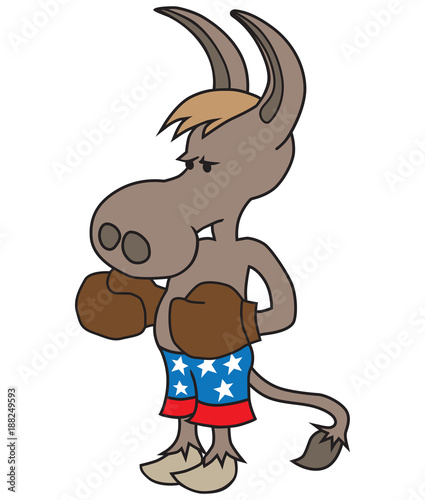 A boxing cartoon donkey is getting ready for a serious bout