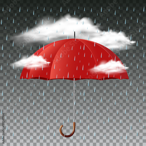 Red umbrella in the rain