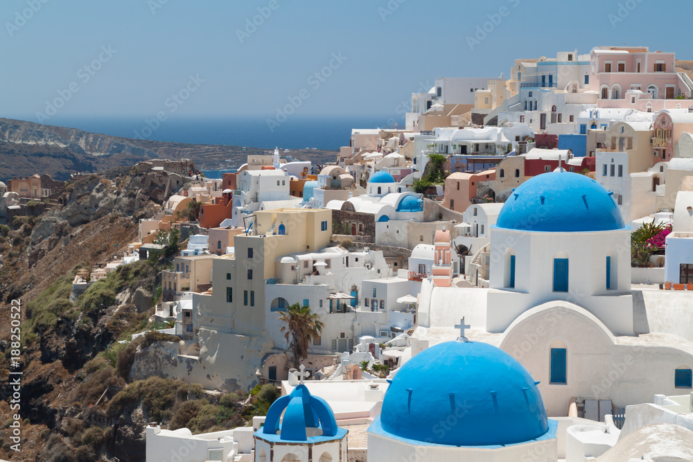 Church Cupolas and the Tower Bell from Santorini, Greece