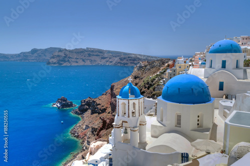 Church Cupolas and the Tower Bell from Santorini  Greece