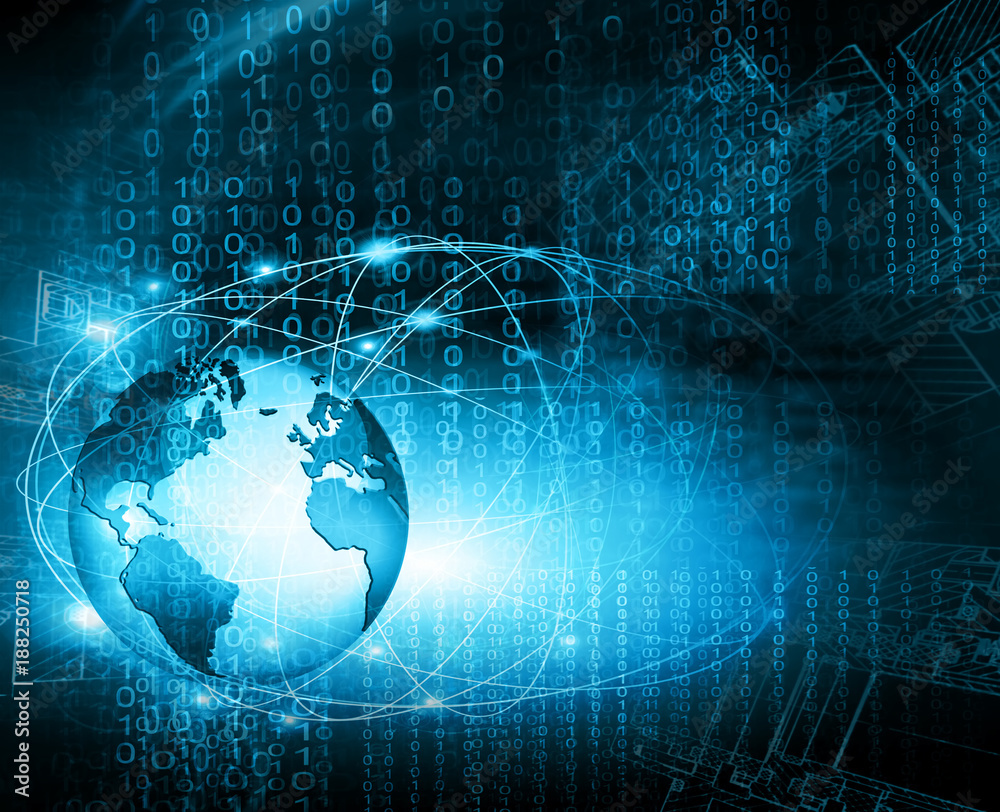 Fototapeta premium Best Internet Concept of global business. Globe, glowing lines on technological background. Wi-Fi, rays, symbols Internet, 3D illustration