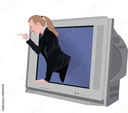 televisione datata con persona che indica 