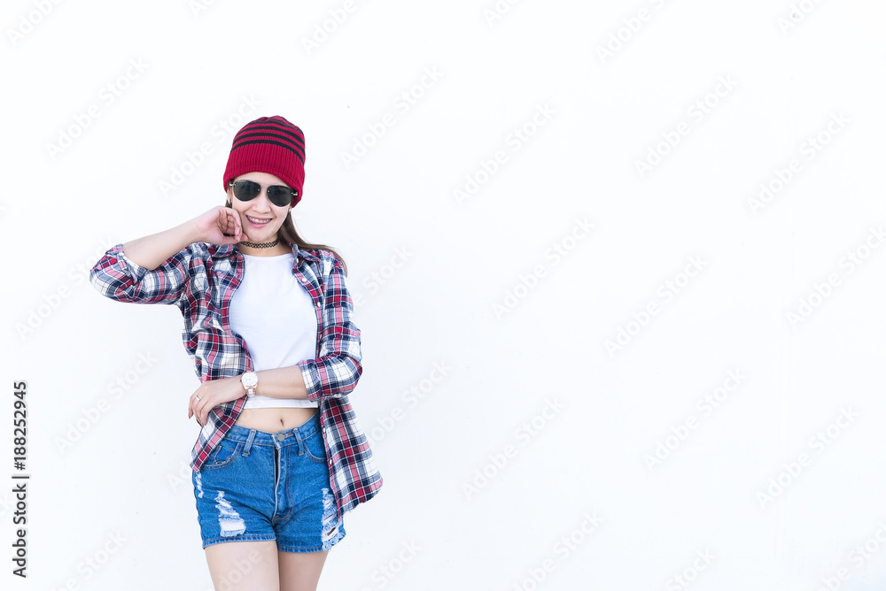 Portrait of beautiful asian hipster girl on white background,Lifestyle of modern woman,Thailand happy woman concept Portrait of beautiful asian hipster girl on white background,Lifestyle of modern woman,Thailand happy woman concept