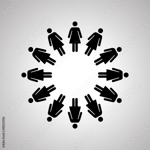 Woman silhouettes arranged in round dance, simple black human icons