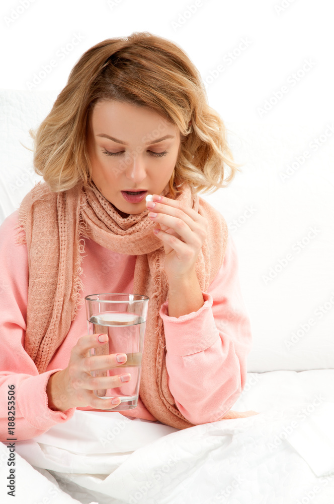 Woman having a cold, flu. Sore throat and coughing Woman having a cold, flu. Sore throat and coughing