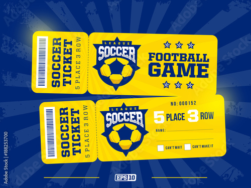 two modern professional design of football tickets in blue and yellow theme