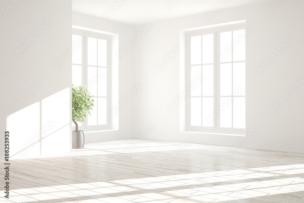 Fototapeta premium White empty room. Scandinavian interior design. 3D illustration
