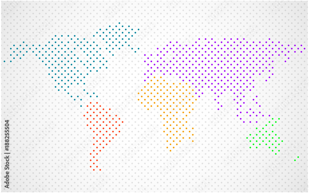 Fototapeta premium Abstract world map of colorful dots. Vector