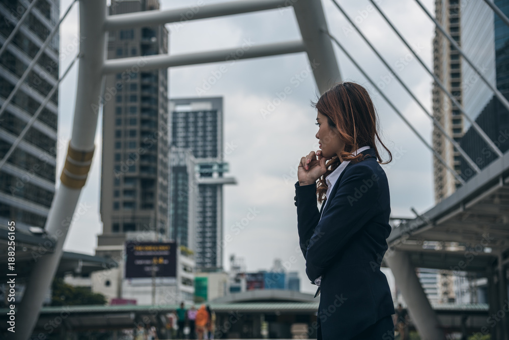 Fototapeta premium Portraits of beautiful asian woman stressed from work.