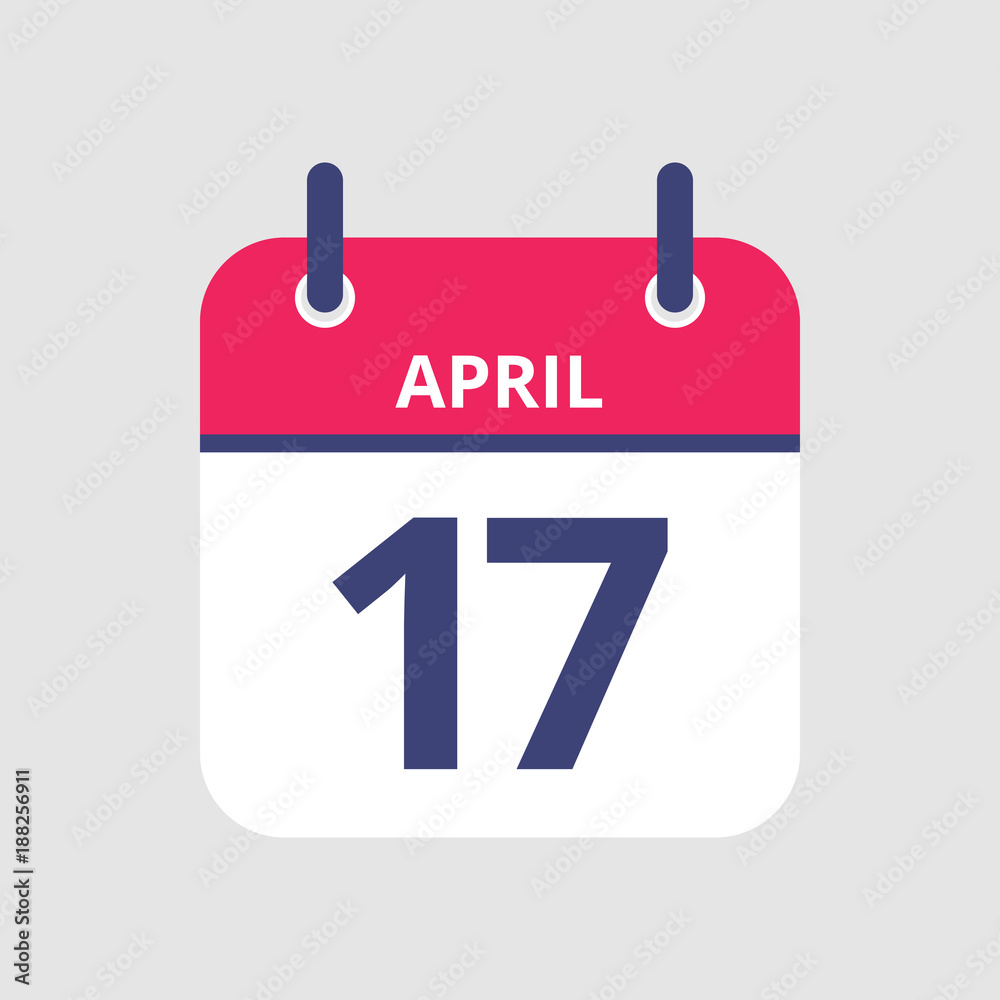 Flat icon calendar 17th of April isolated on gray background. Vector illustration. Flat icon calendar 17th of April isolated on gray background. Vector illustration.