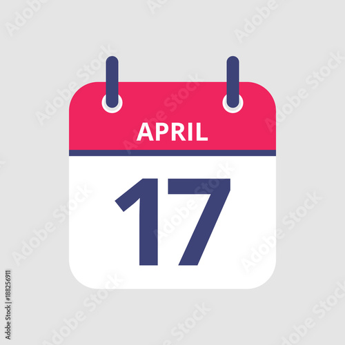 Flat icon calendar 17th of April isolated on gray background. Vector illustration.