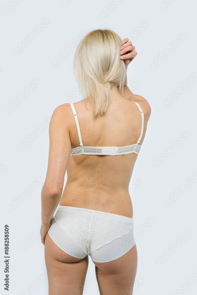 Fototapeta premium Snap Blonde model Woman in white underwear