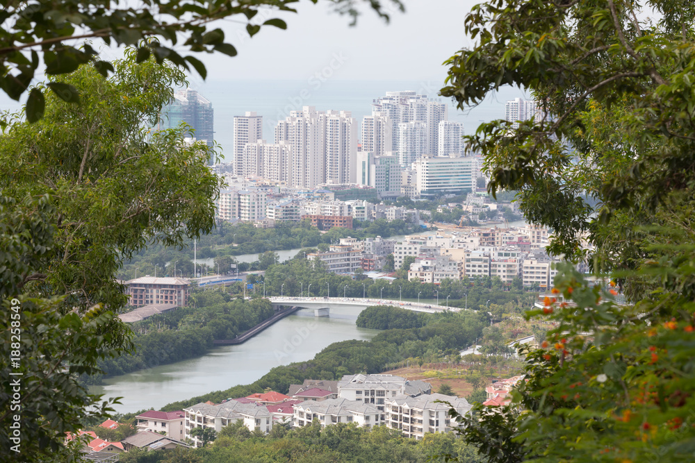 View of Sanya City in China from Linchunling Forest Park