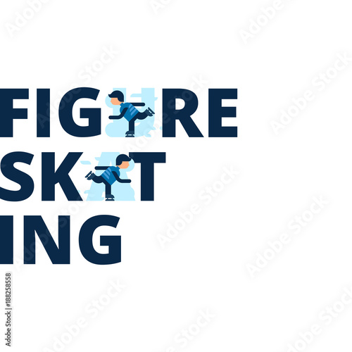 Vector inscription figure skating with a flat athletes. Winter sport. Kind of winter games. Stylish headline isolated on white background