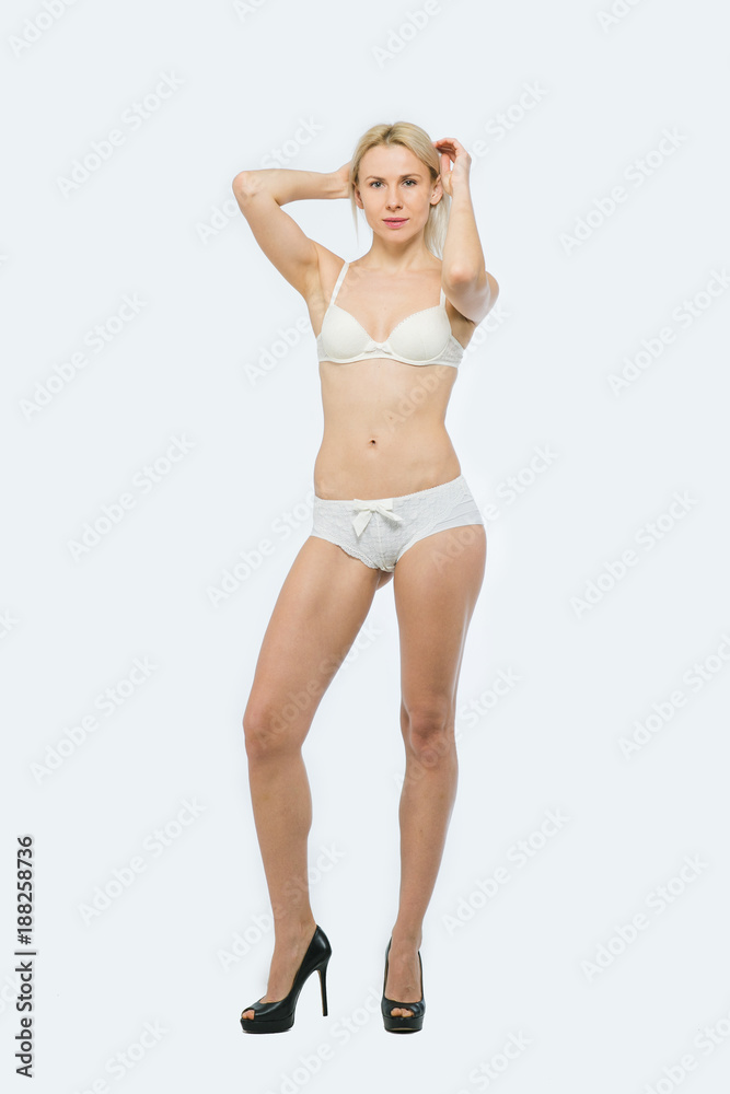 Beautiful Blonde Woman poses in white underwear Beautiful Blonde Woman poses in white underwear