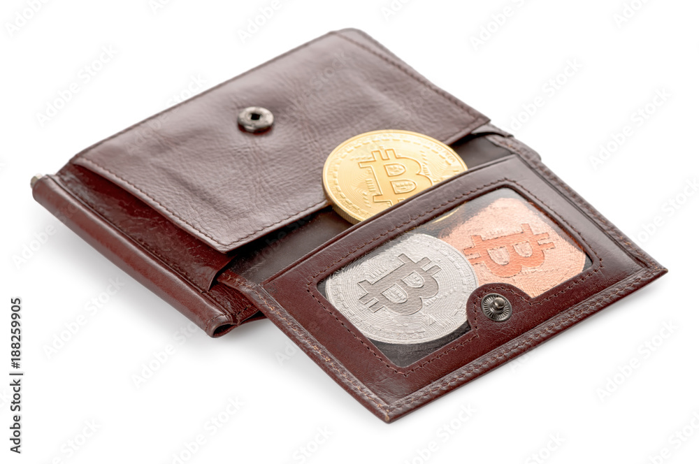 virtual coins bitcoin as digital cash in portmane isolated on white background virtual coins bitcoin as digital cash in portmane isolated on white background