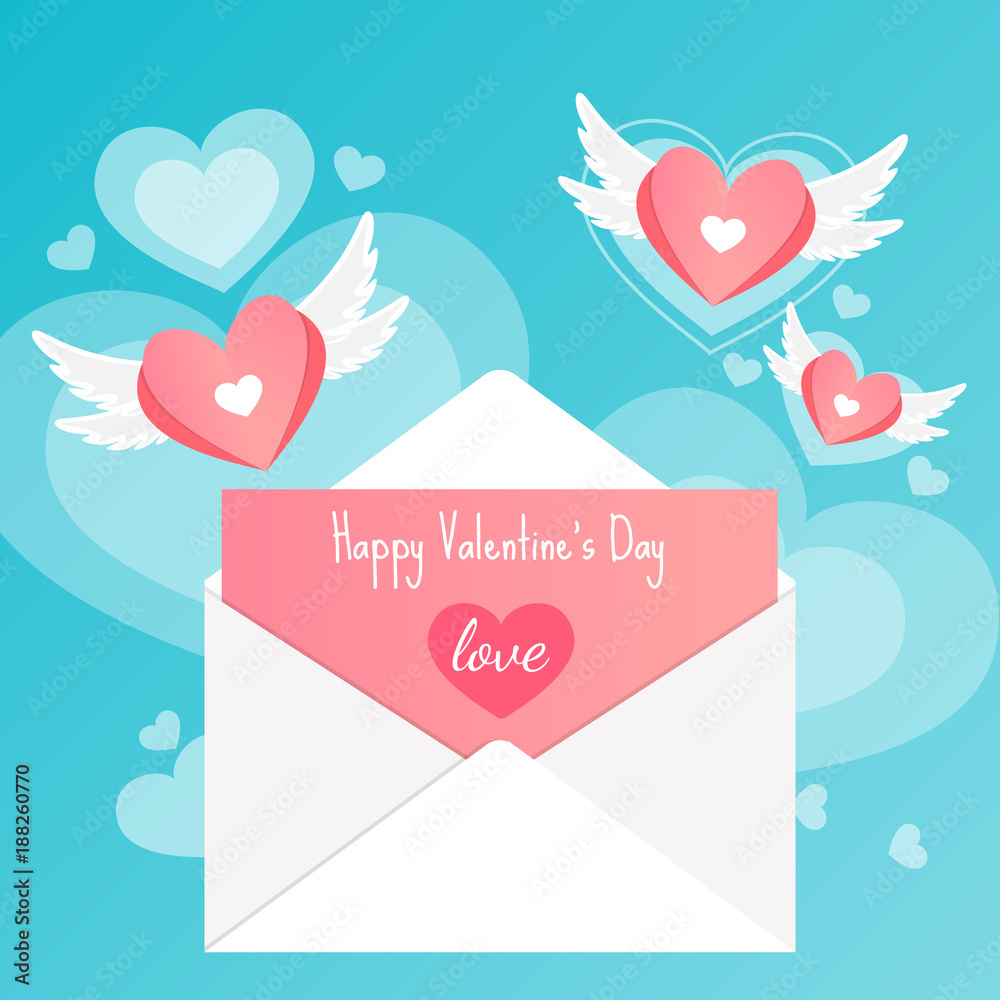 happy valentine's day,letter love card heart wings background vector