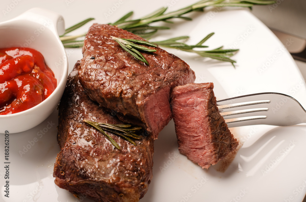 Sirloin steak on plate Sirloin steak on plate